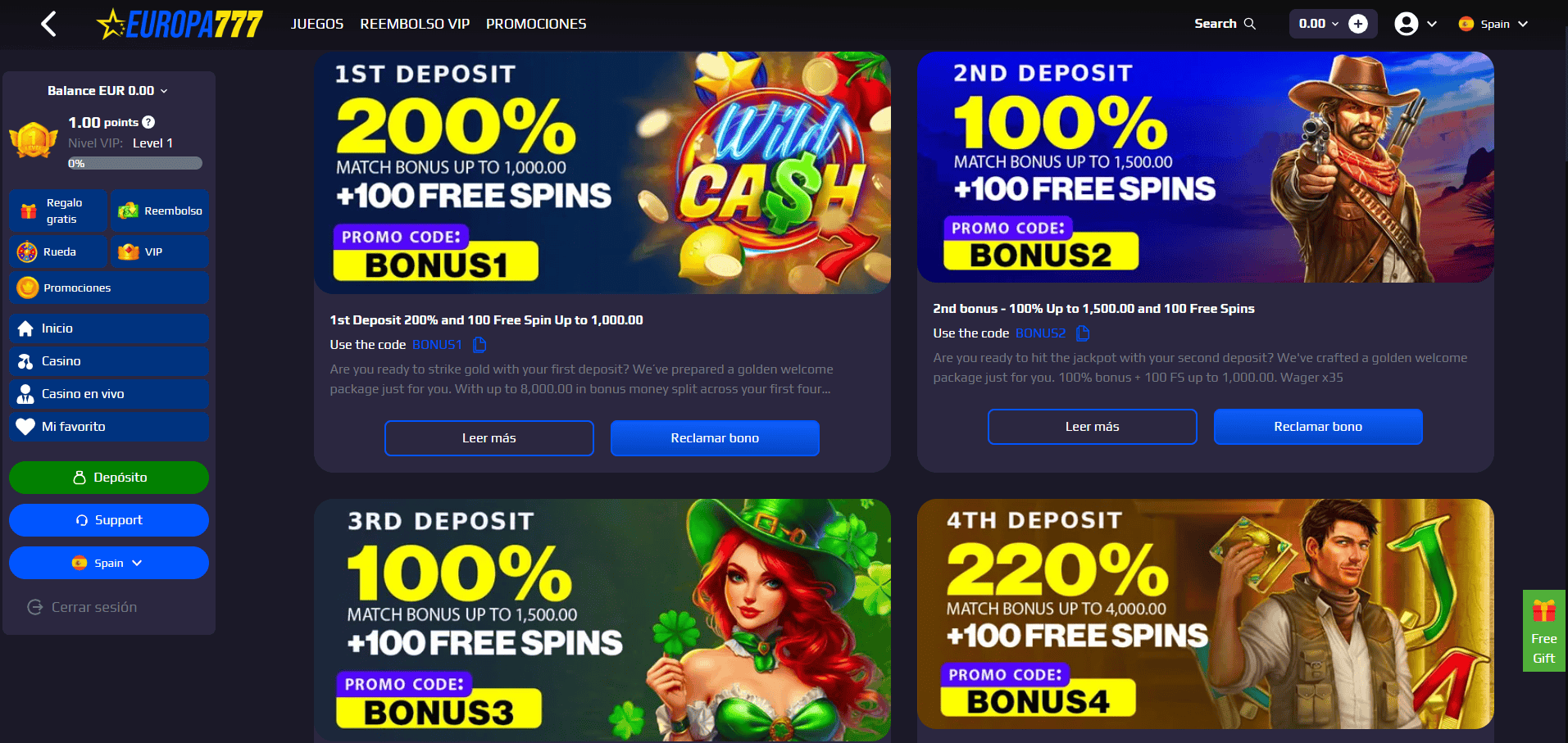 Bonos y Promociones en Europa777