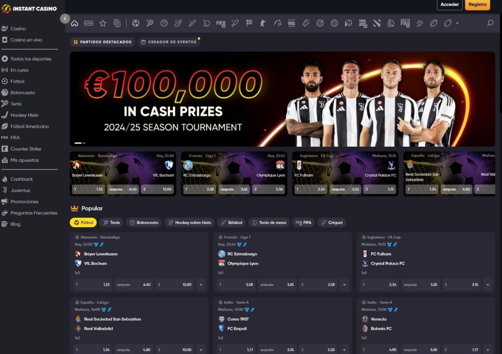 Instant Casino Sección de Apuestas