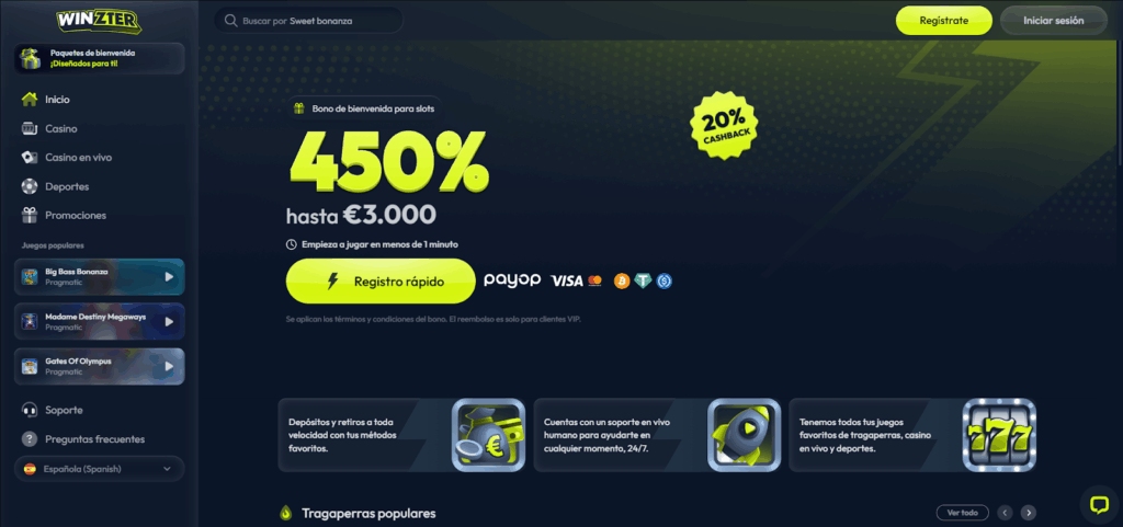 Diseño e Interfaz de Winzter Casino