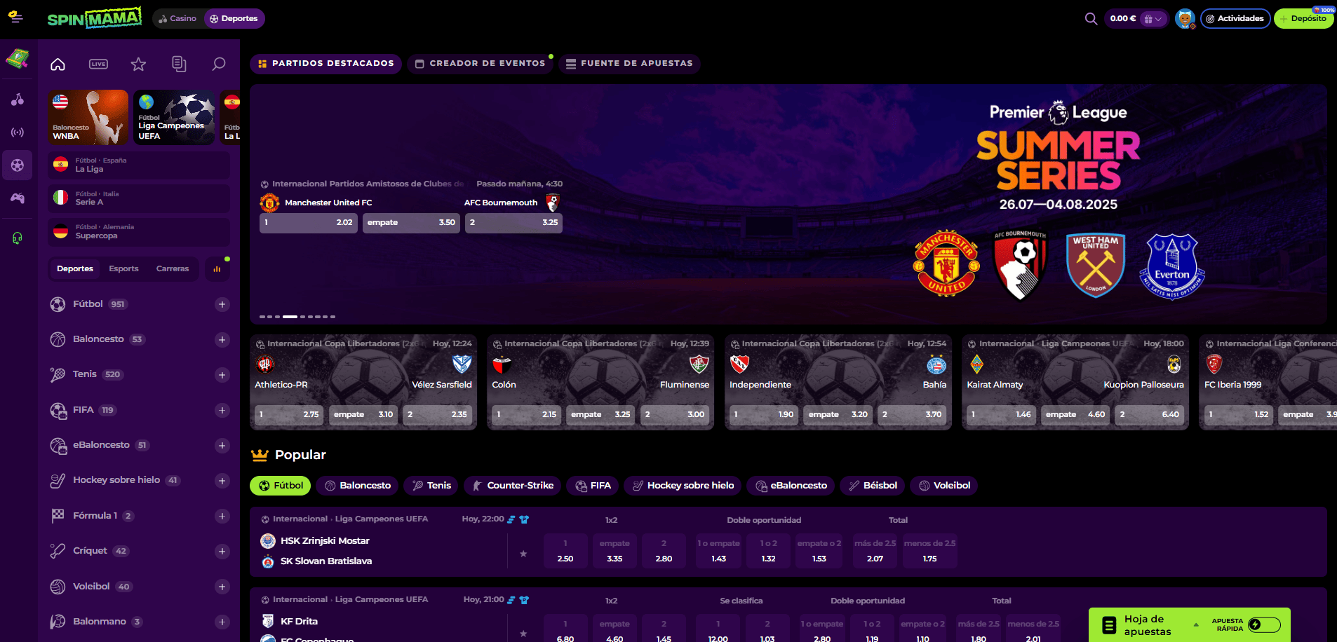 Visión General del Sportsbook