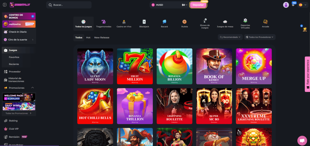 Game Selection at HunnyPlay.io Casino