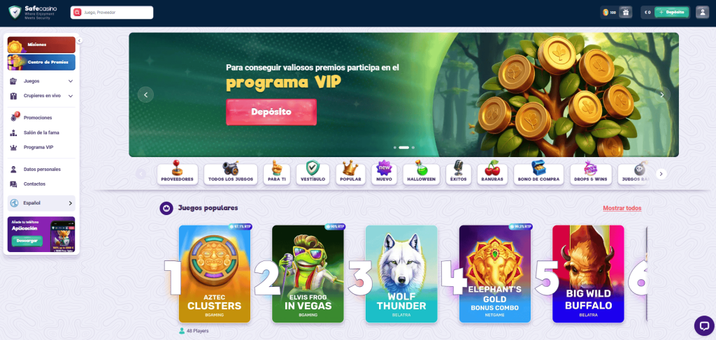 Safecasino homepage 